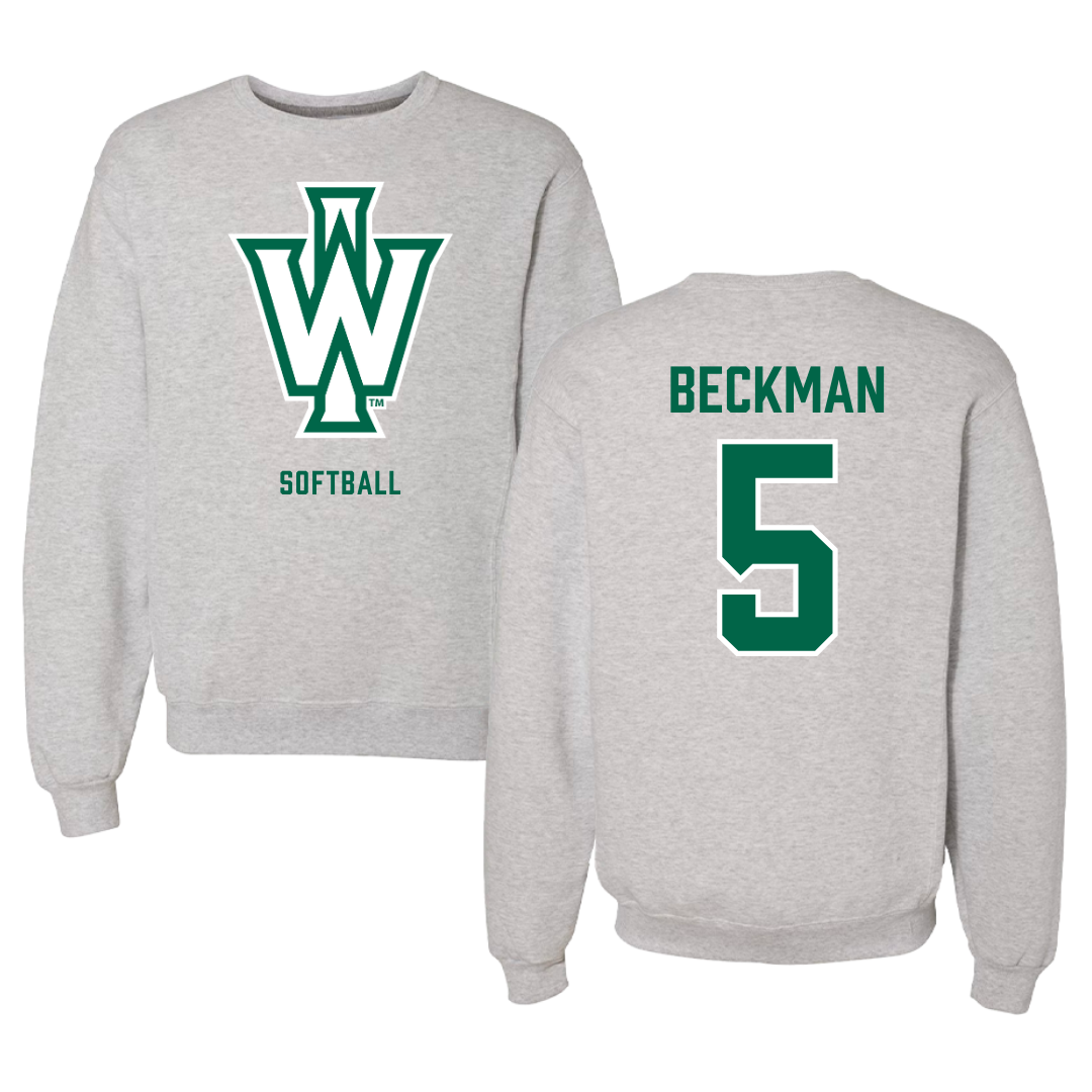 Illinois Wesleyan University Softball Gray Crewneck - #5 Anna Beckman