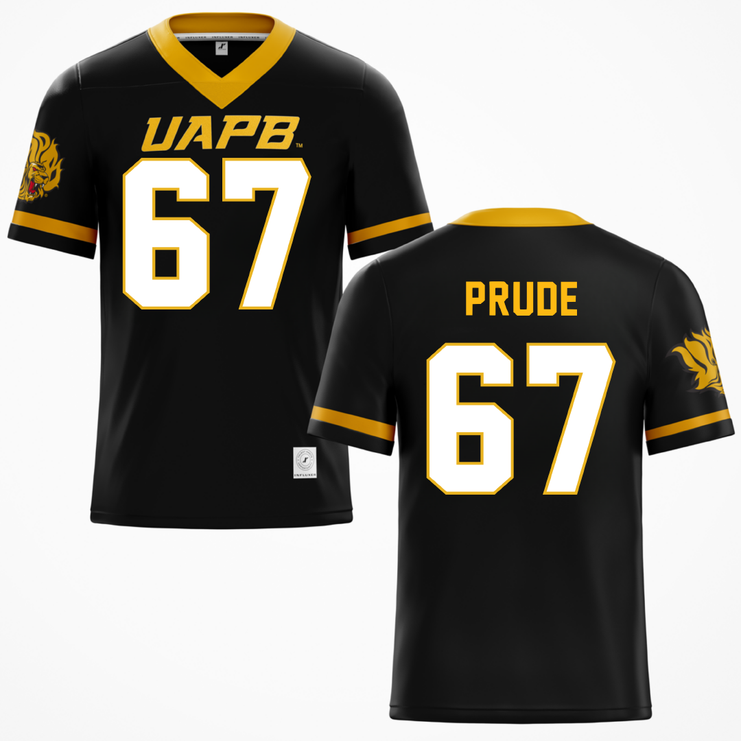 University of Arkansas-Pine Bluff Black Football Jersey - #67 Marcus Prude