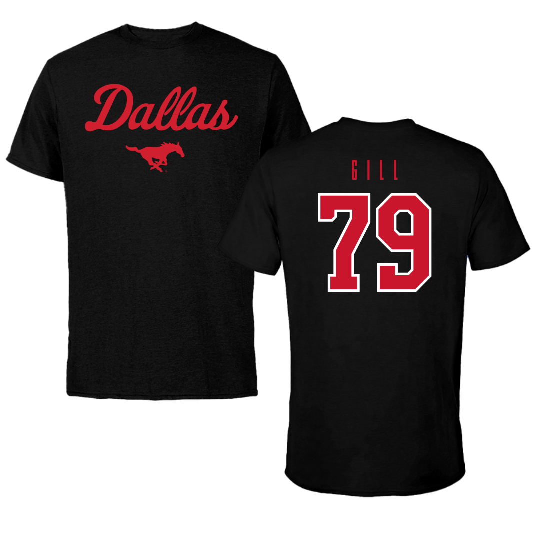 Southern Methodist University Football Black Dallas Tee - #79 Reagan Gill