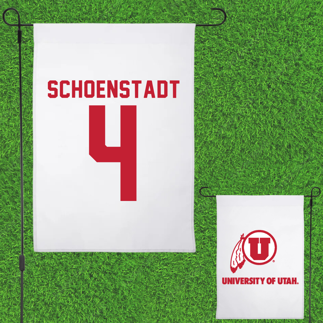 University of Utah Soccer White Garden Flag - #4 Alex Schoenstadt