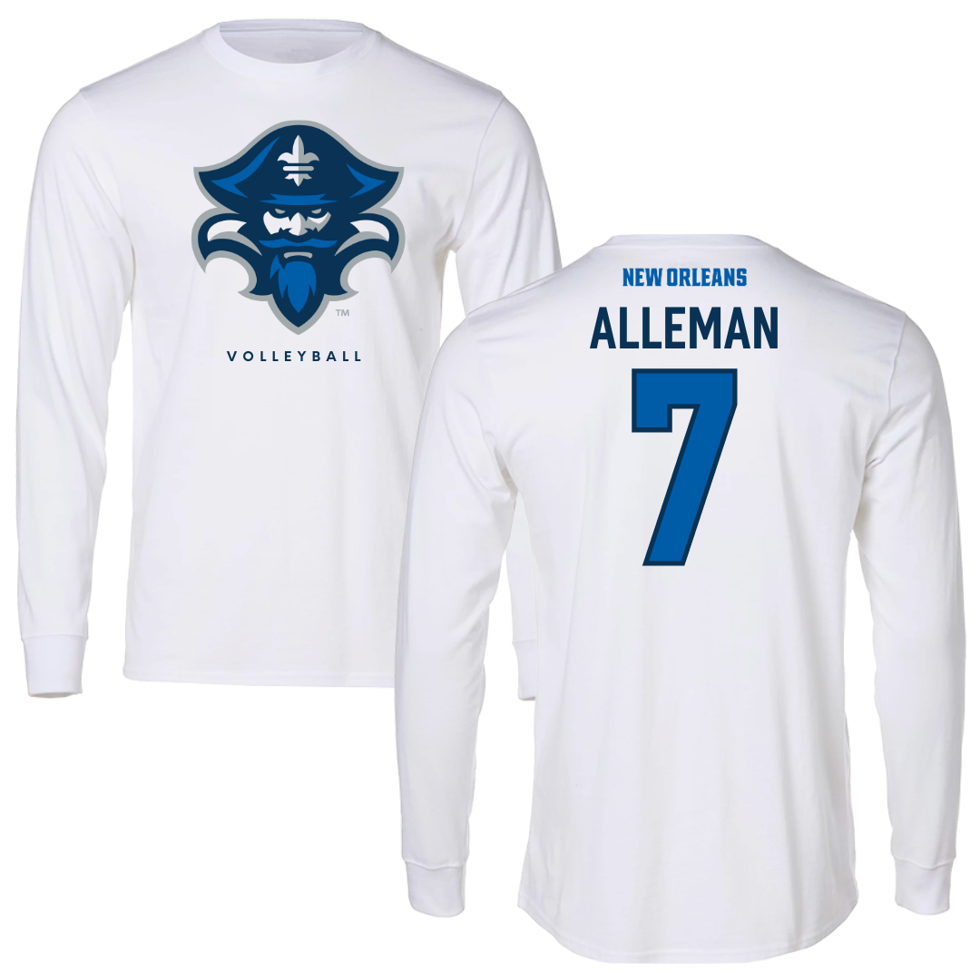 University of New Orleans Volleyball White Performance Long Sleeve - #7 Lani Alleman