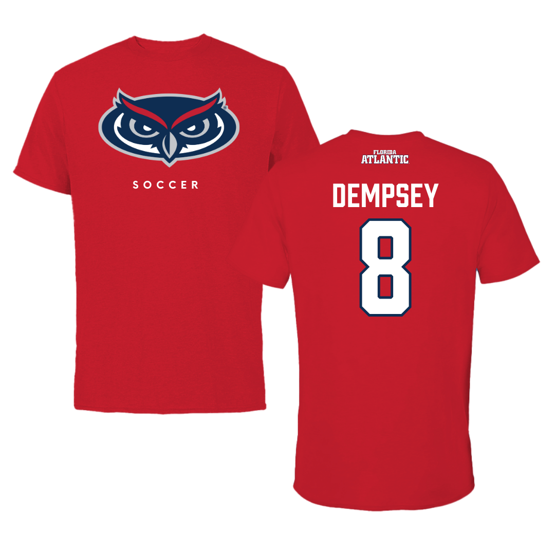 Florida Atlantic University Soccer Red Jersey Tee - #8 Drew Dempsey