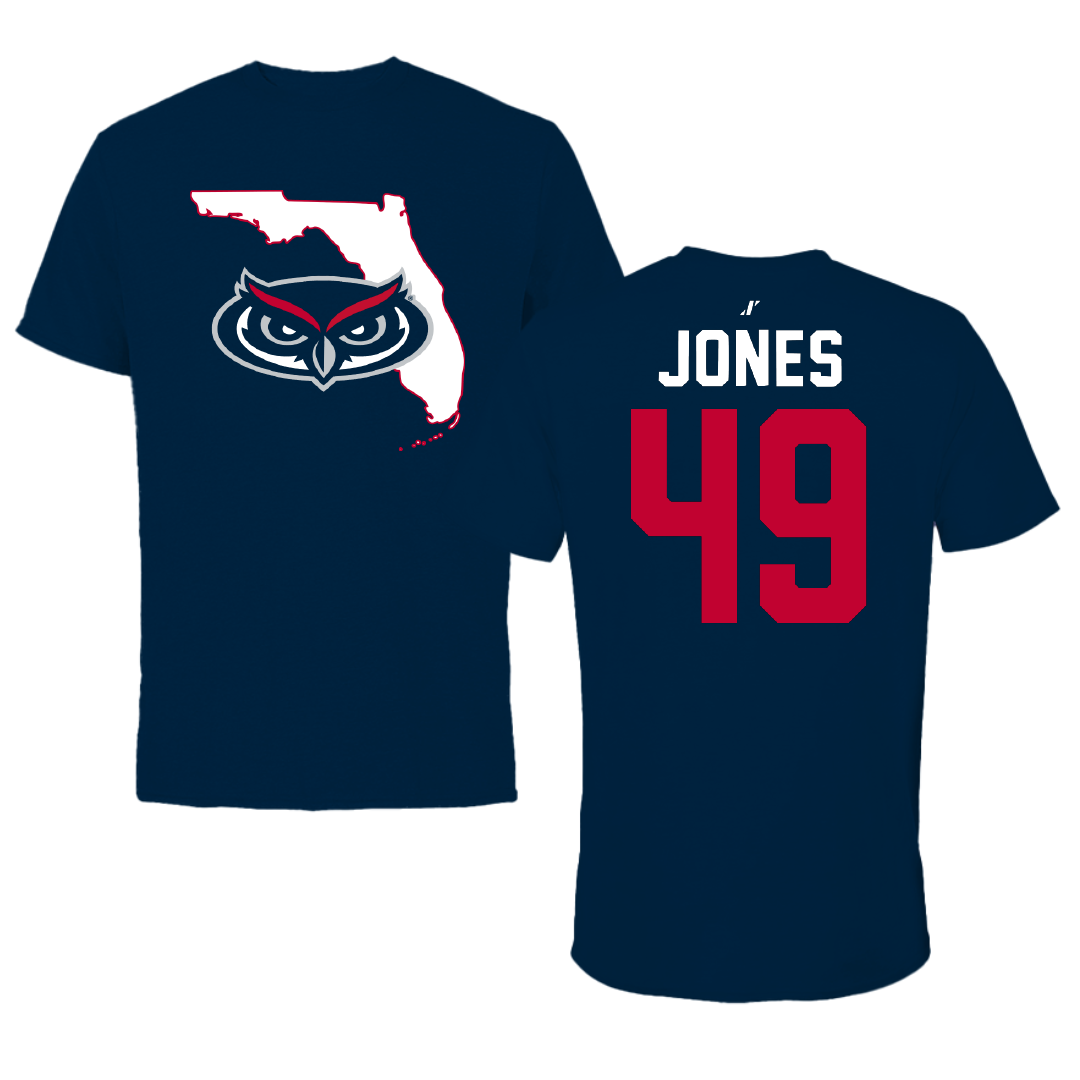 Florida Atlantic University Football Navy State Performance Tee - #49 Chris Jones