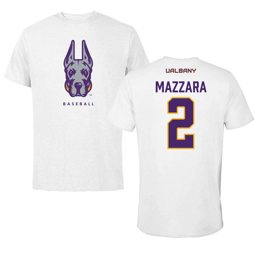 University at Albany Baseball White Mascot Tee - #2 Victor Mazzara