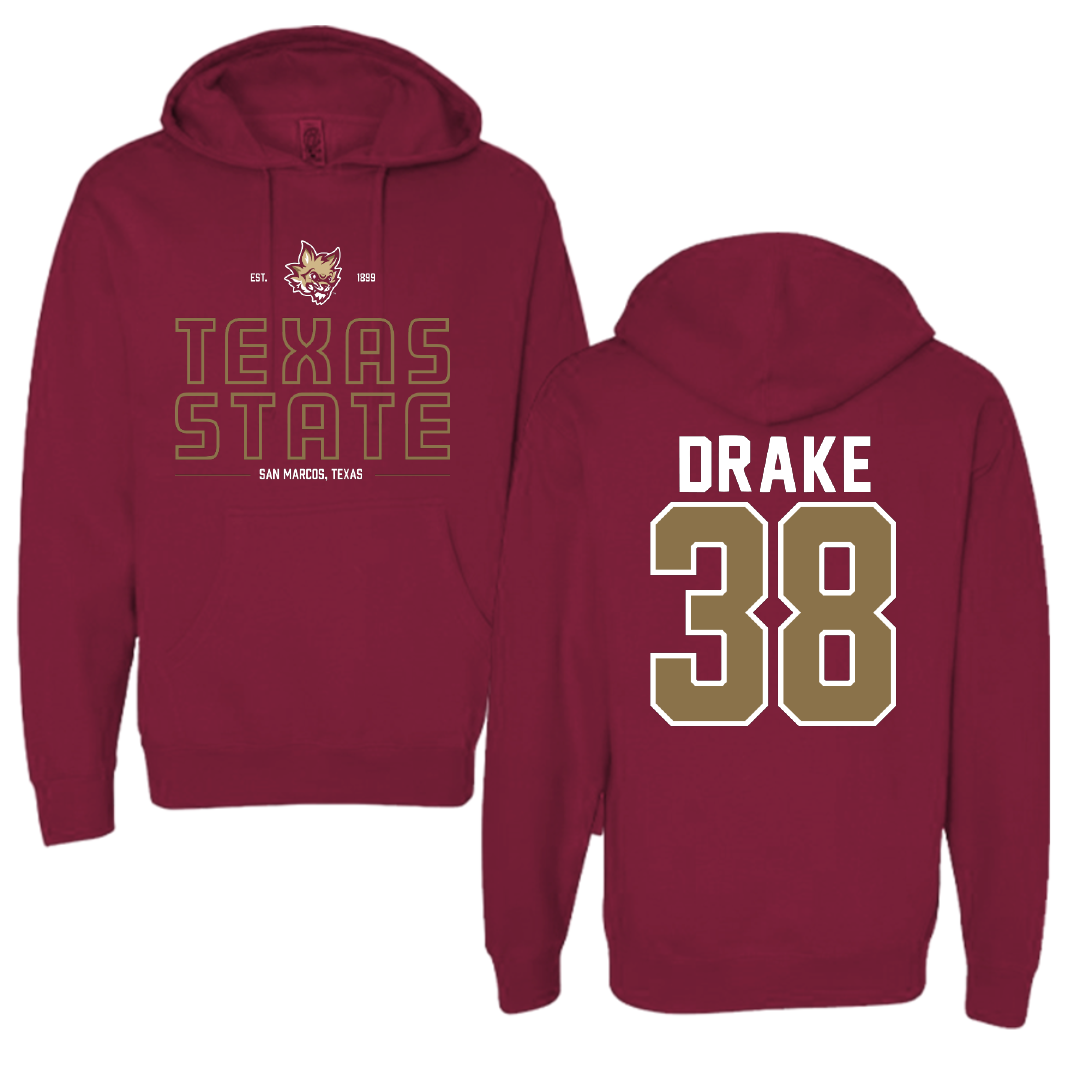 Texas State University Baseball Maroon General Hoodie - #38 Colten Drake