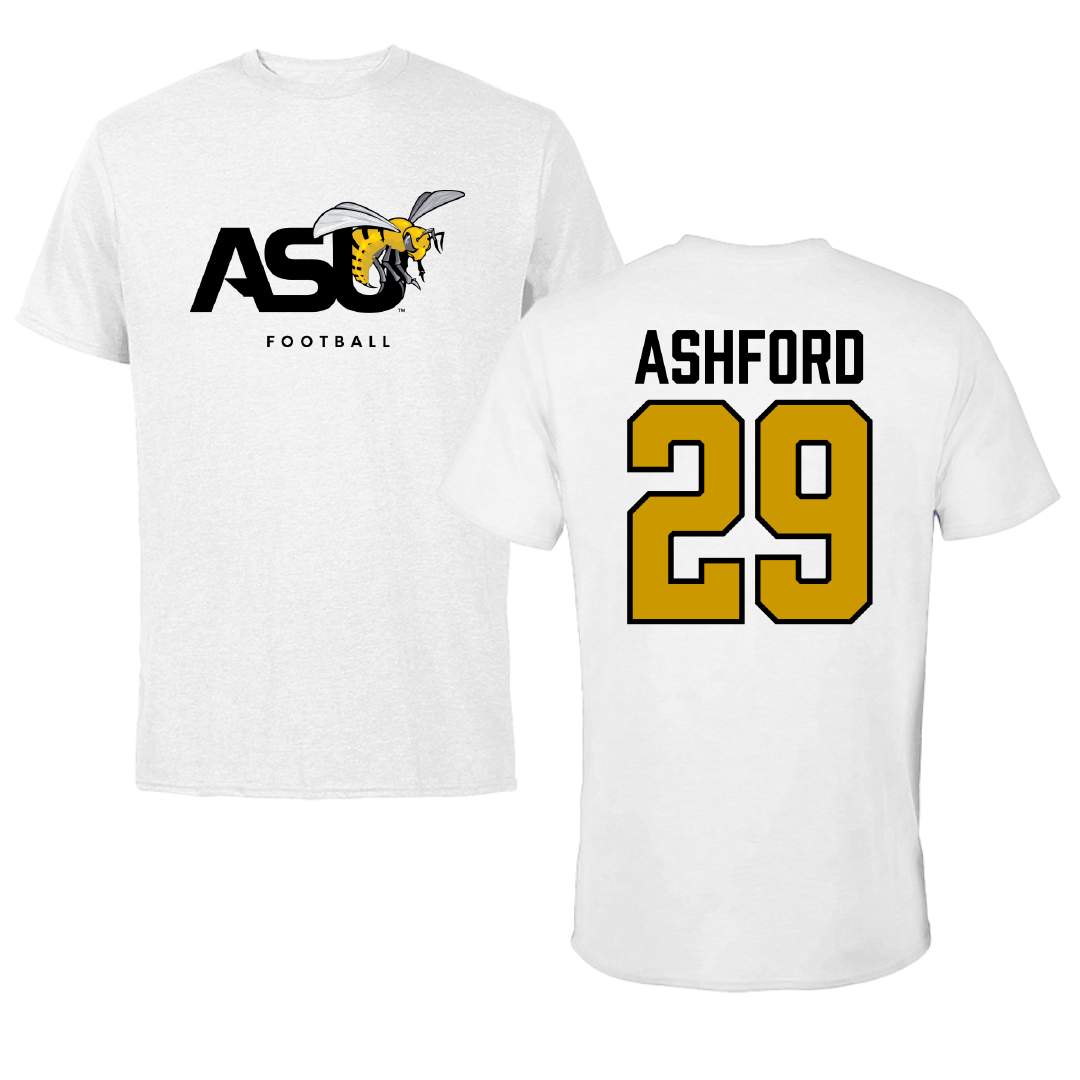 Alabama State University Football White ASU Performance Tee - #29 Ashton Ashford
