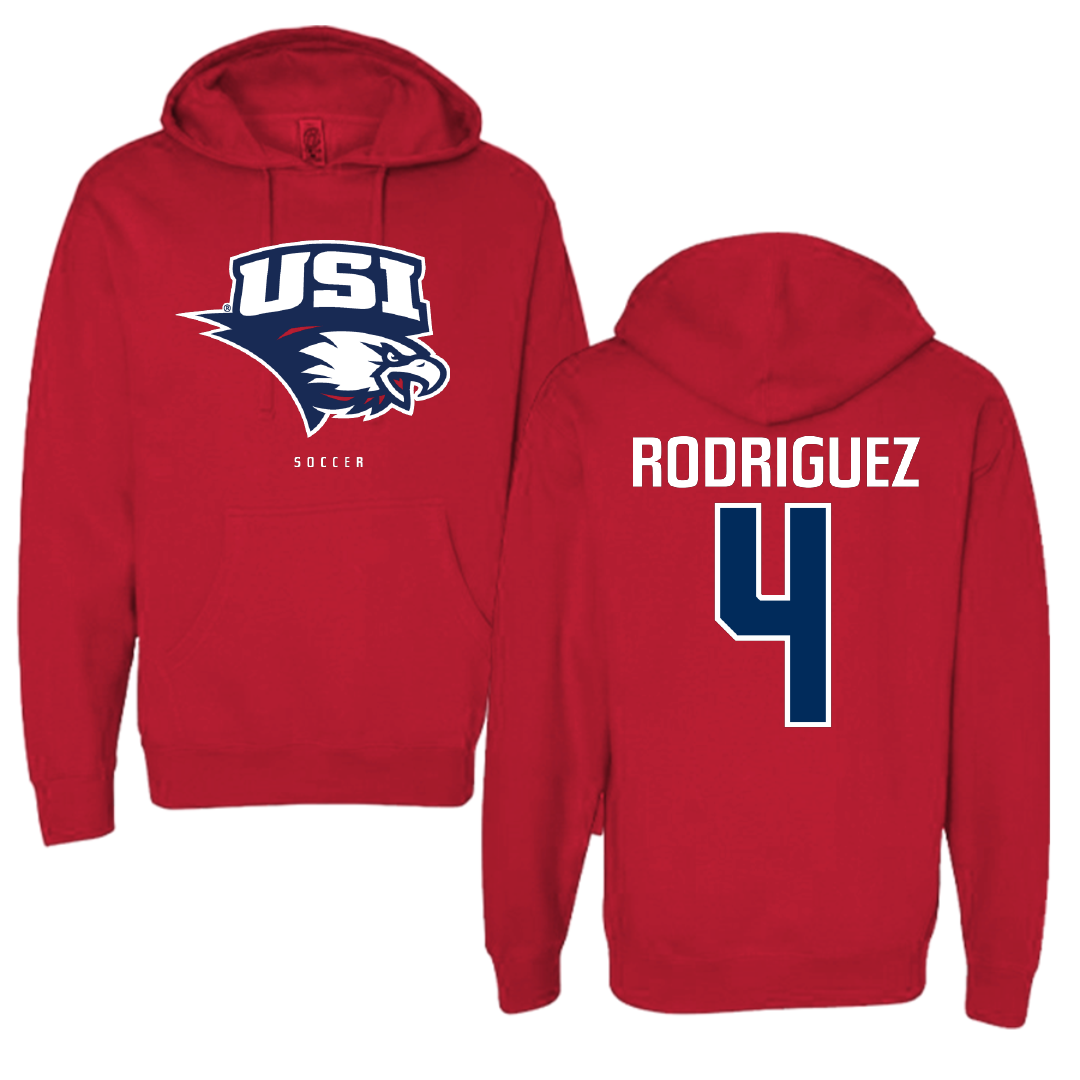 University of Southern Indiana Soccer Red Hoodie - #4 Diego Rodriguez