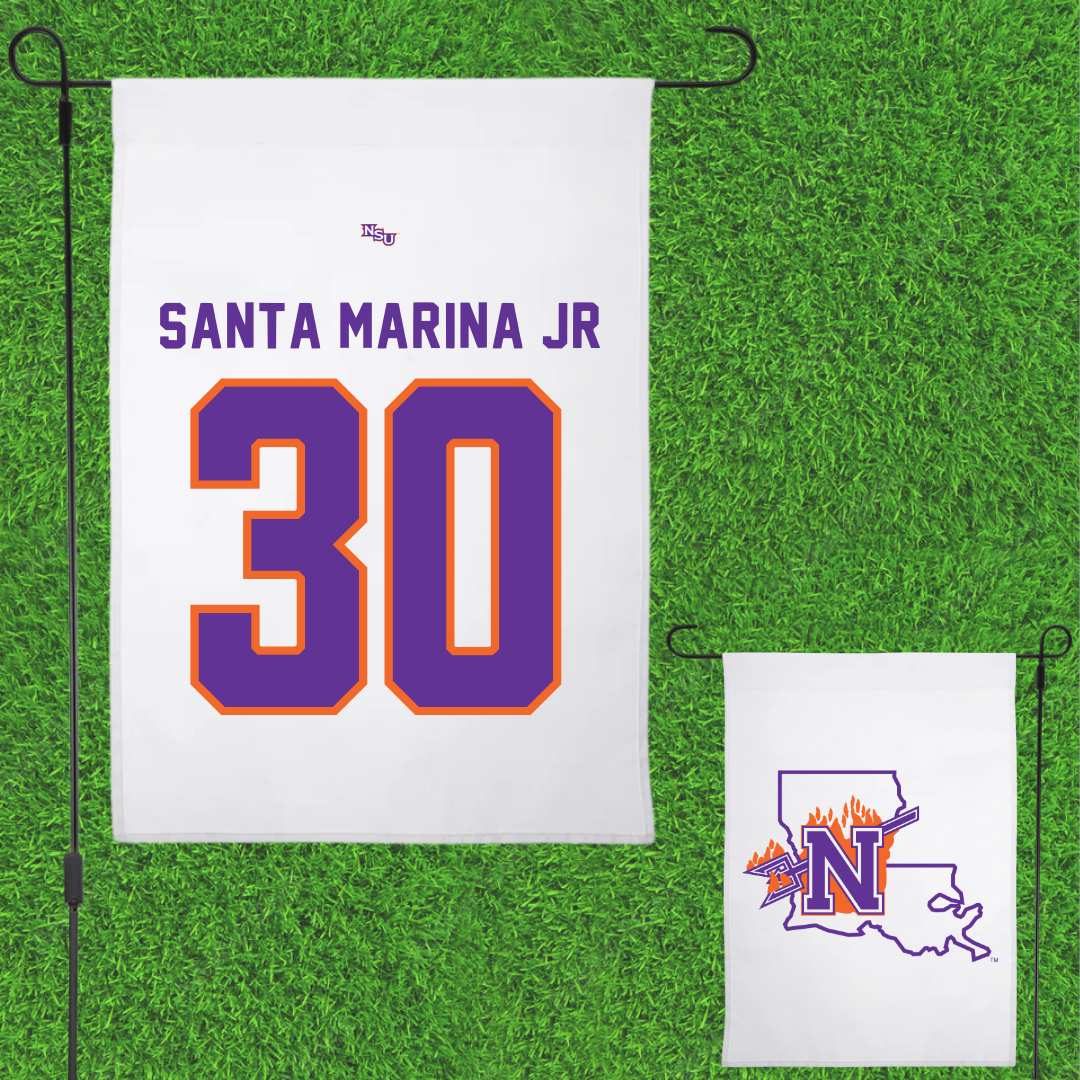 Northwestern State University Football White Garden Flag - #30 Troy Santa Marina Jr