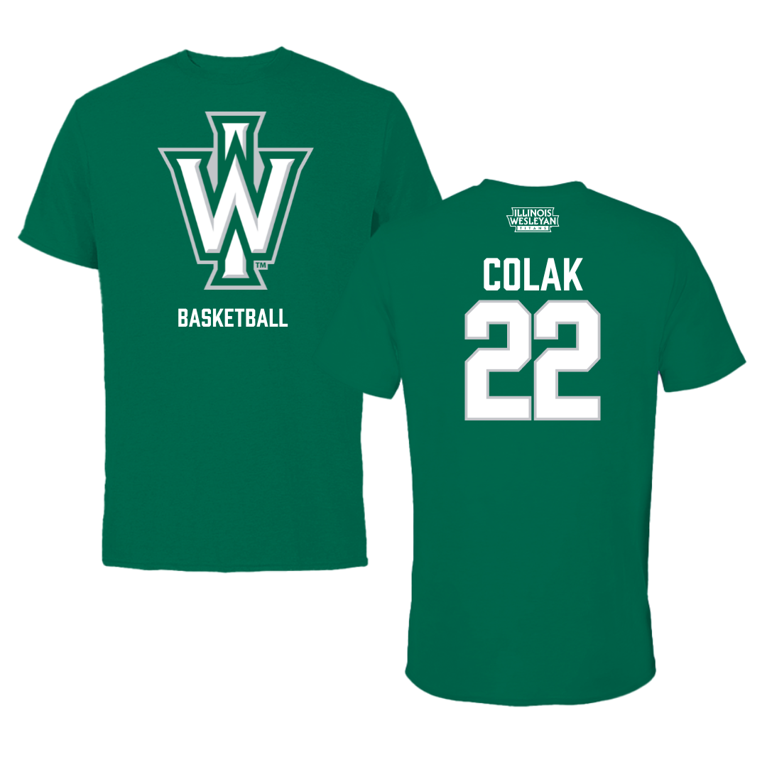 Illinois Wesleyan University Basketball Green Performance Tee - #22 Karlo Colak