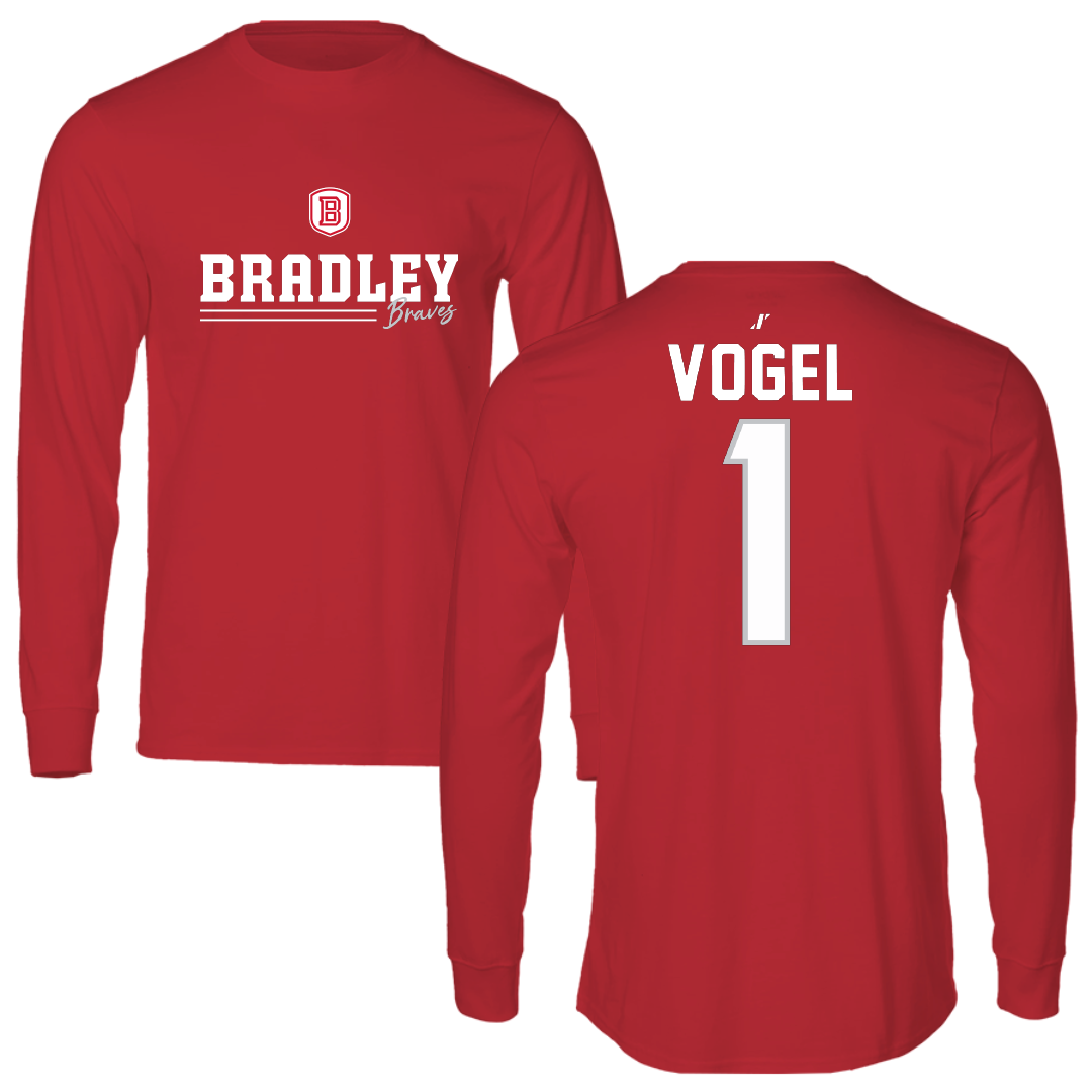 Bradley University Baseball Red General Long Sleeve - #1 Ryan Vogel
