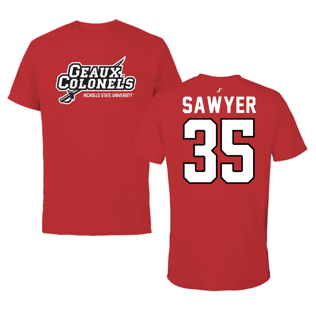Nicholls State University Baseball Red General Performance Tee - #35 Barron Sawyer