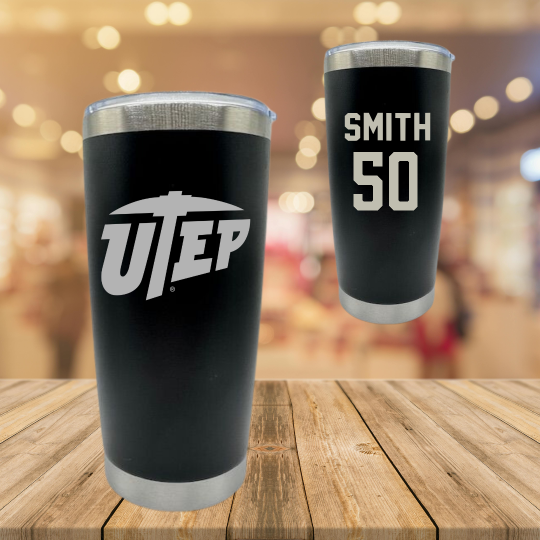 University of Texas at El Paso Football Black Stainless Steel Tumbler - #50 Brennan Smith