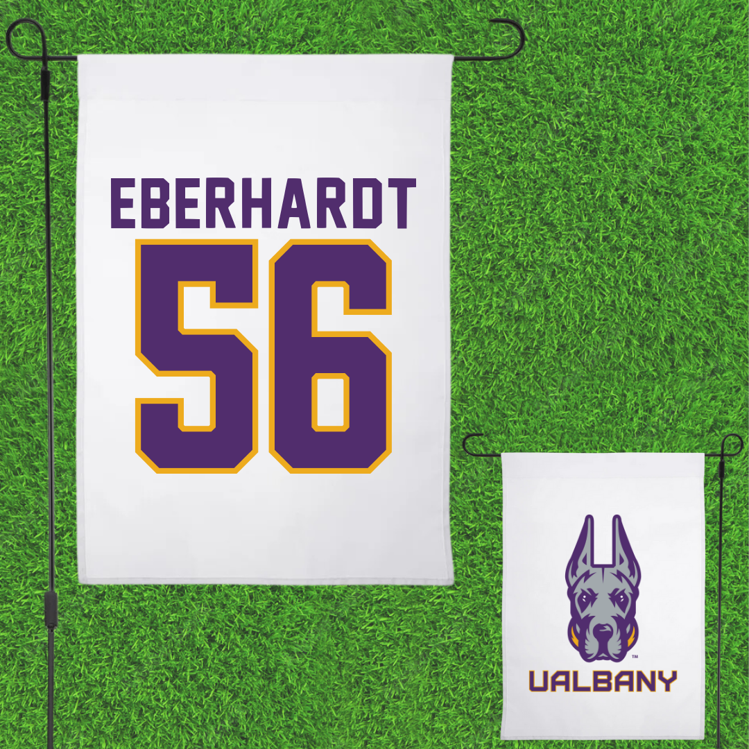 University at Albany Football White Garden Flag - #56 Neco Eberhardt