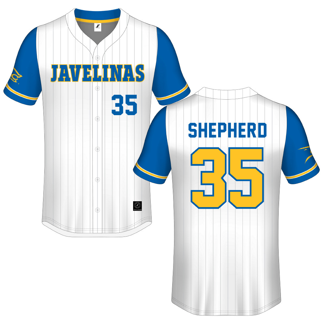 Texas A&M University-Kingsville White Pinstripe Button-Down Jersey - #35 Karson Shepherd