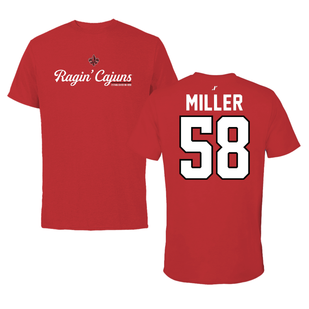 University of Louisiana at Lafayette Football Red General Performance Tee - #58 Grant Miller