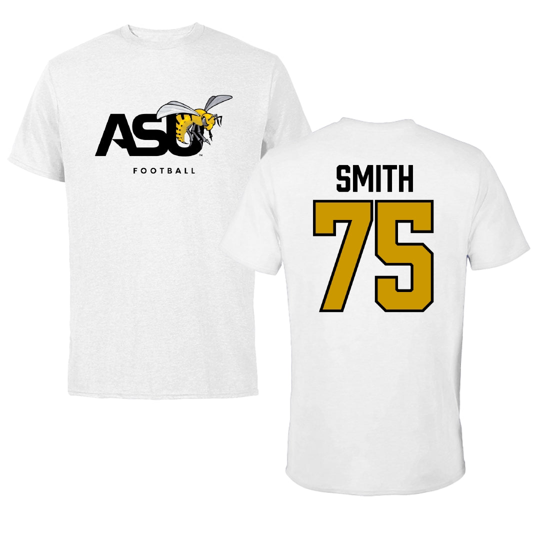 Alabama State University Football White ASU Tee - #75 Cameron Smith
