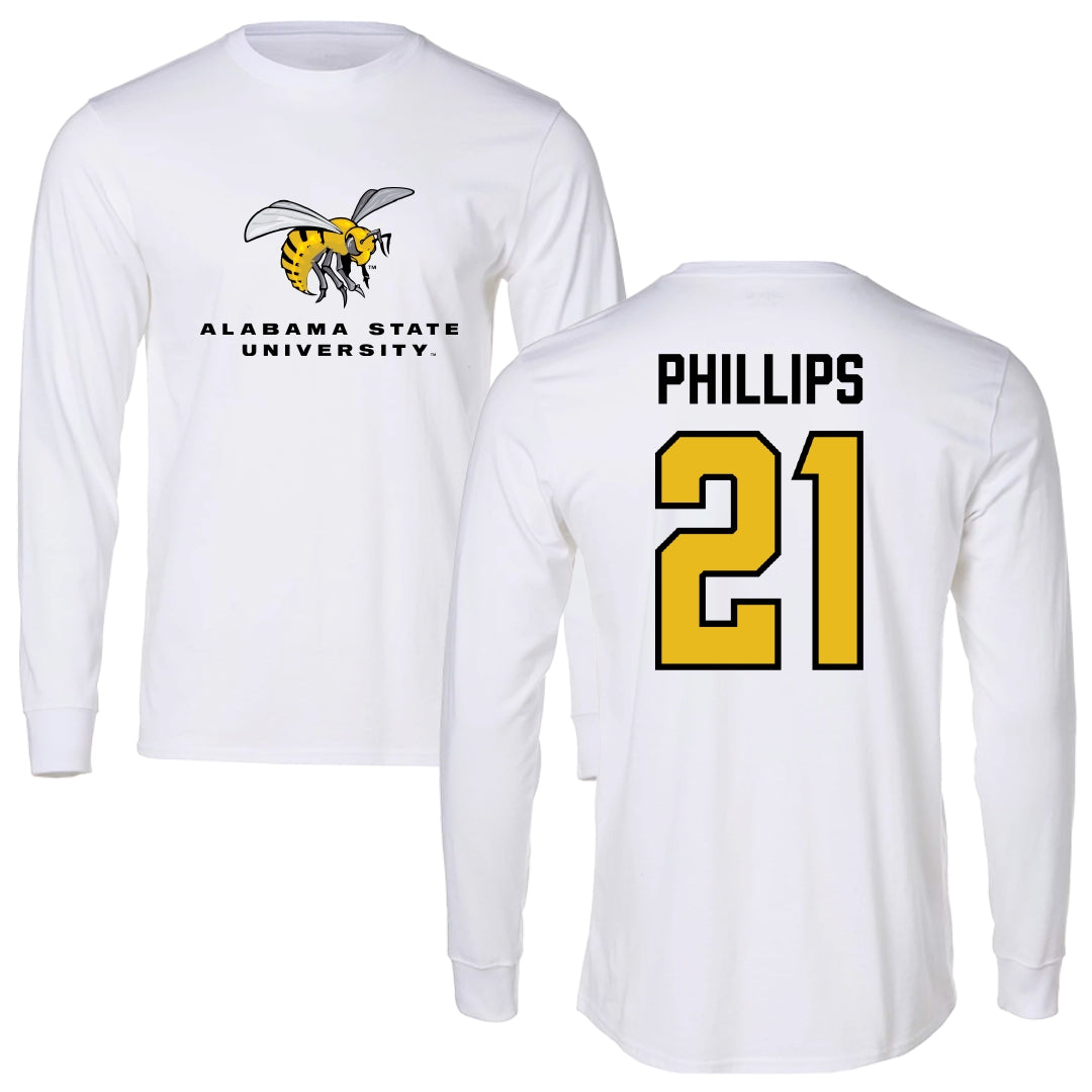 Alabama State University Football White Block Long Sleeve - #21 Tre Phillips