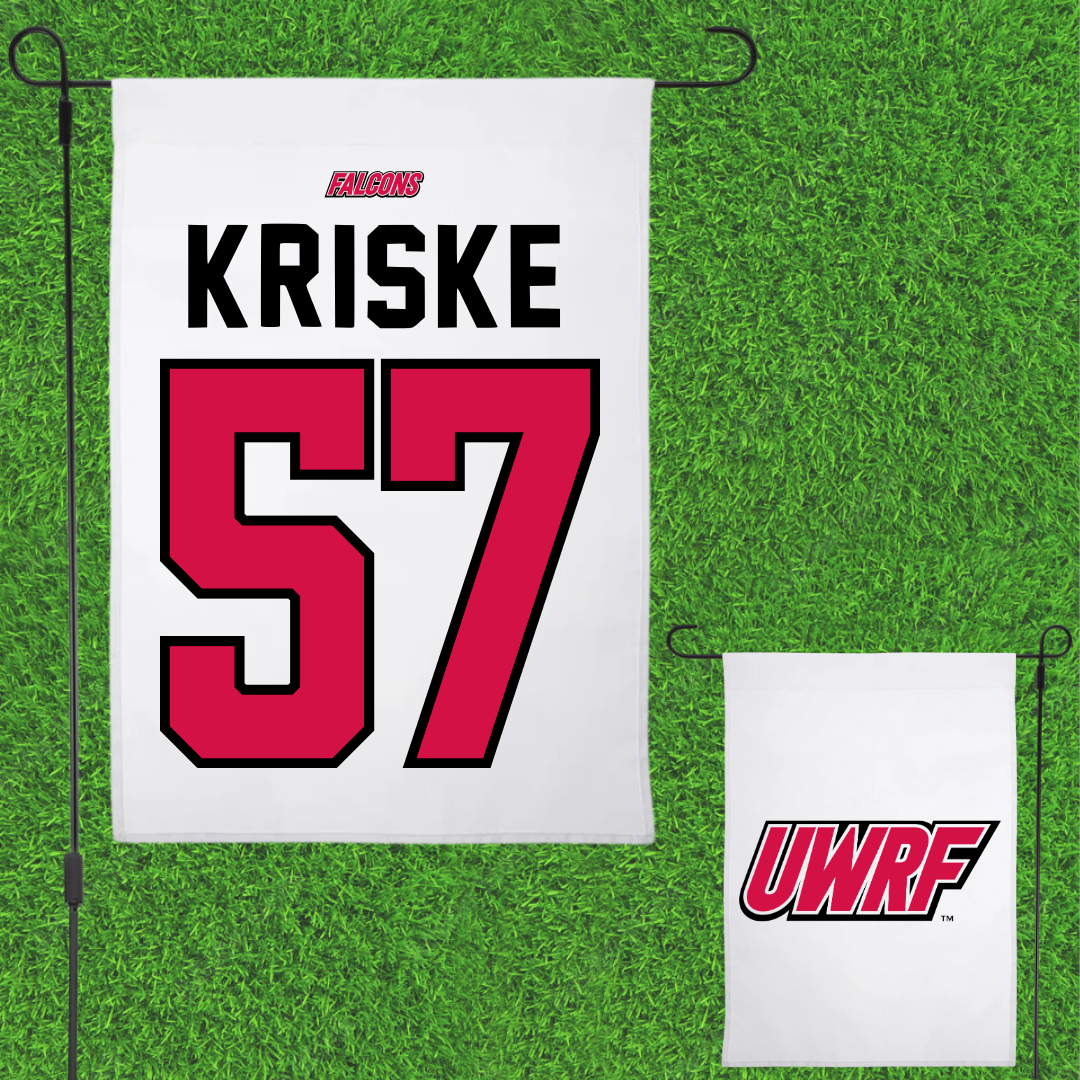 University of Wisconsin-River Falls Football White Garden Flag - #57 Dawson Kriske