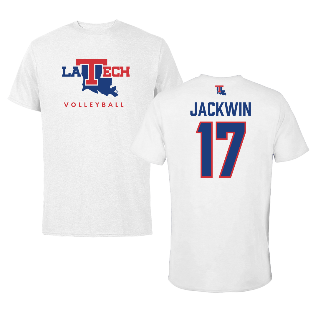 Louisiana Tech University Volleyball White Performance Tee - #17 Sydney Jackwin