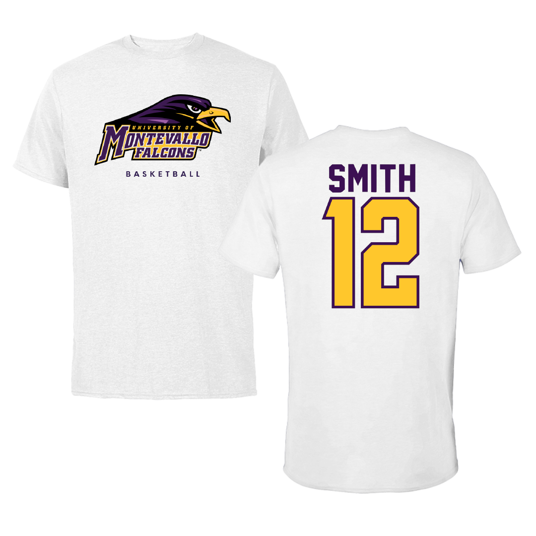 University of Montevallo Basketball White Performance Tee - #12 Luke Smith