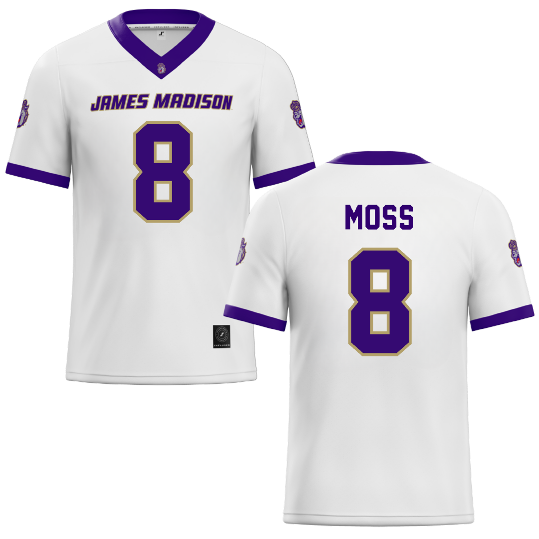 James Madison University White Football Jersey - #8 Max Moss