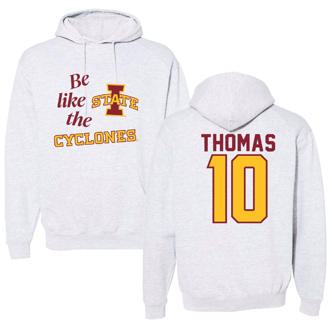 Iowa State University Soccer Light Gray Be Like Us Hoodie - #10 Sophia Thomas