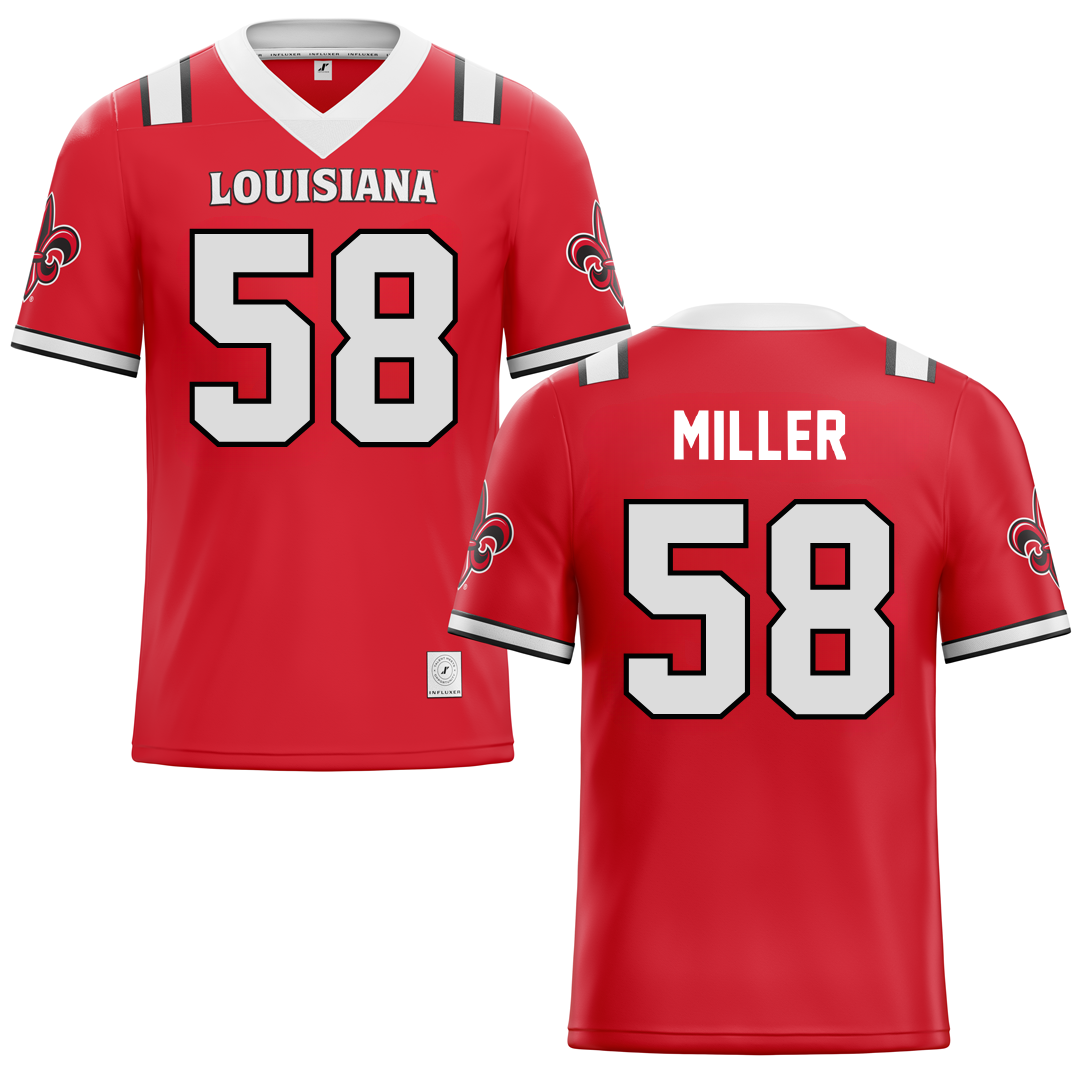 University of Louisiana at Lafayette Red Football Jersey - #58 Grant Miller