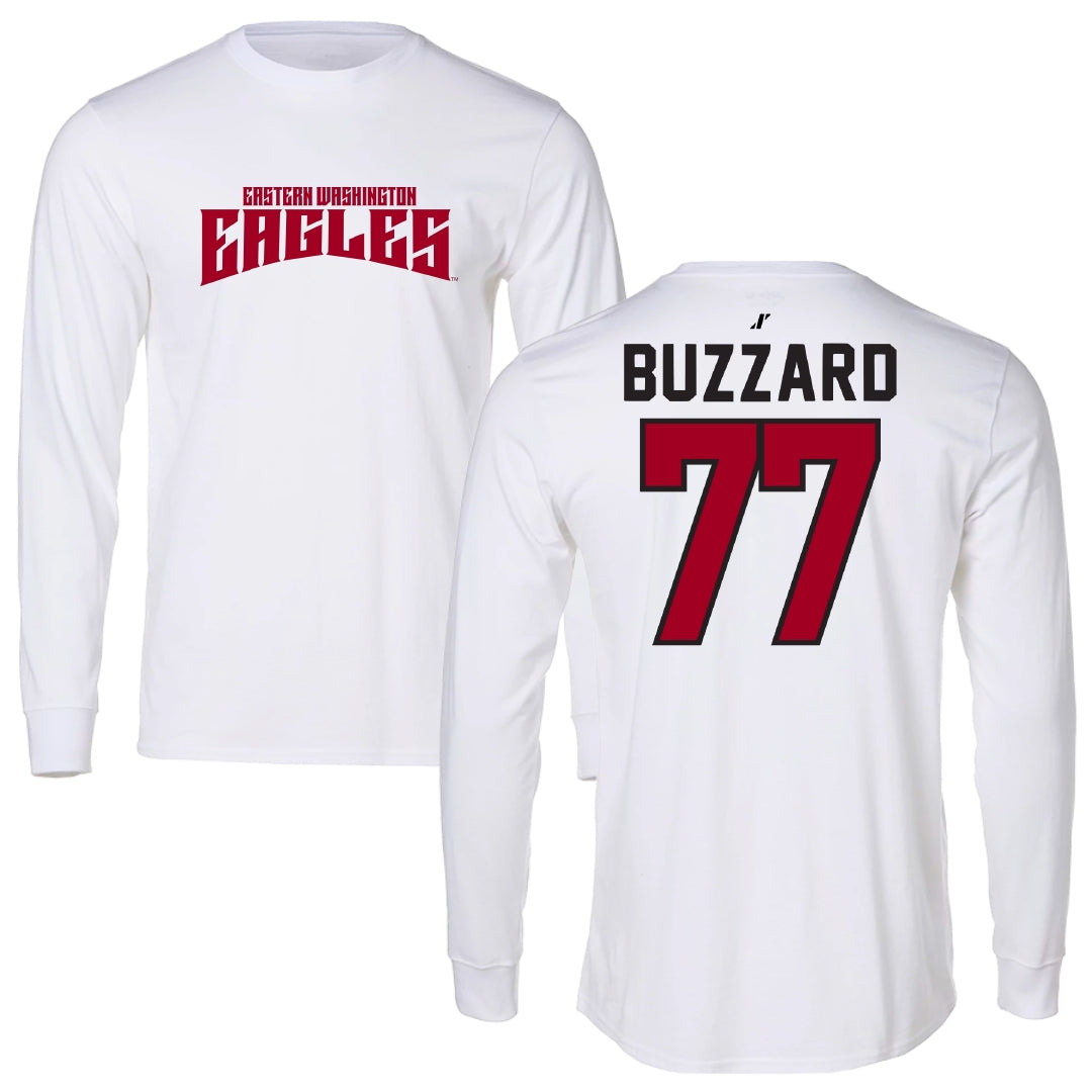 Eastern Washington University Football White Classic Performance Long Sleeve - #77 William Buzzard