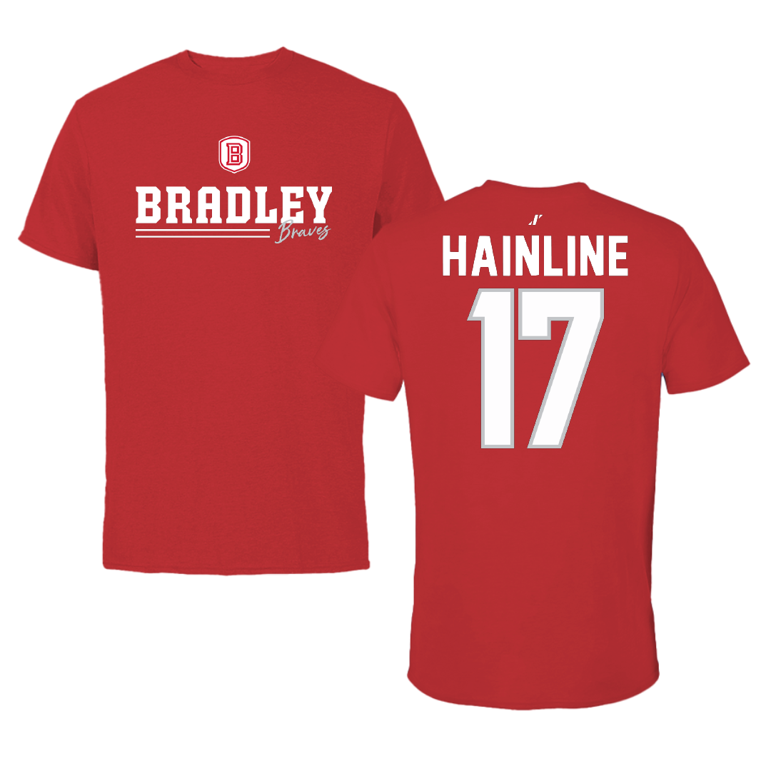 Bradley University Baseball Red General Performance Tee - #17 Nick Hainline
