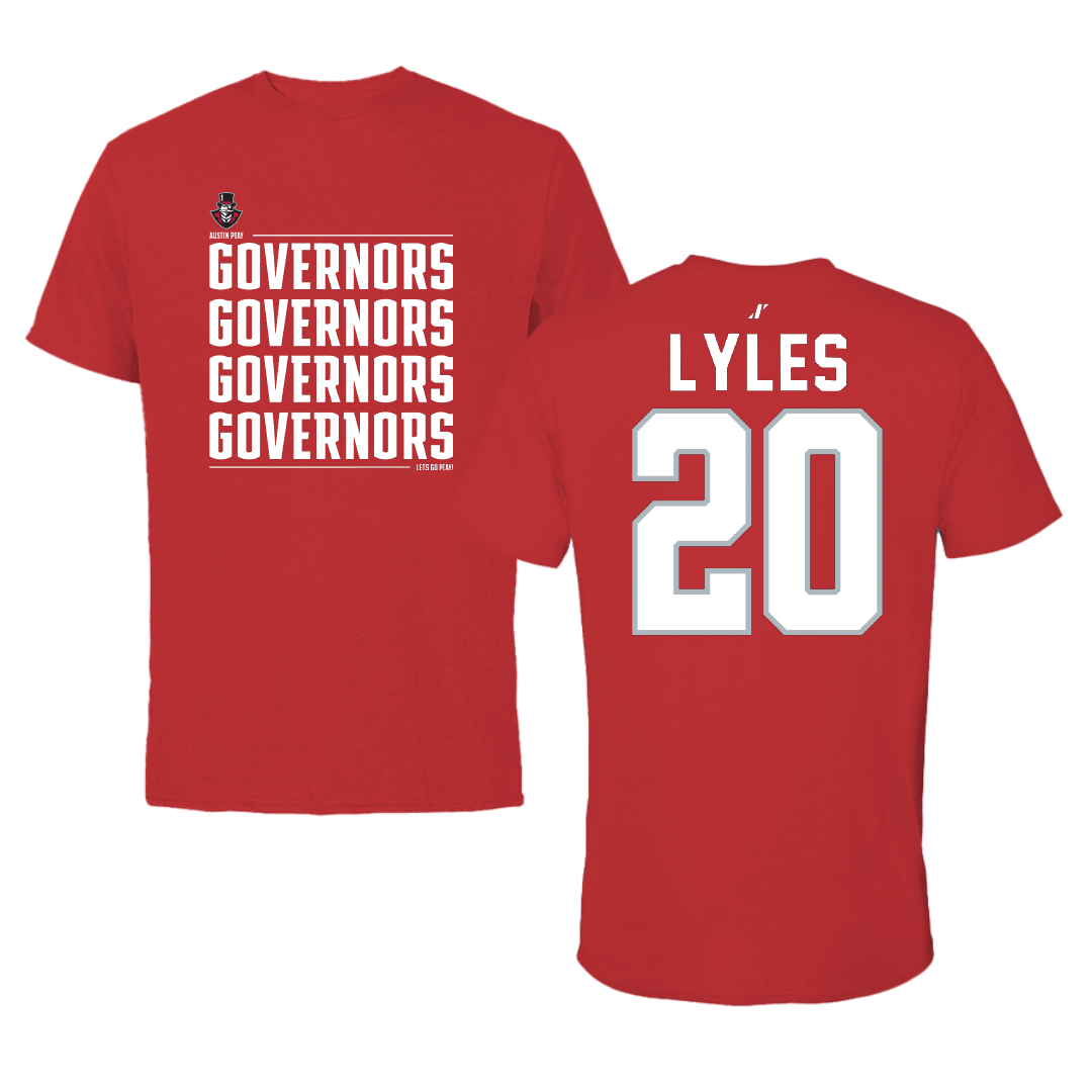 Austin Peay State University Football Red General Tee - #20 Jaden Lyles