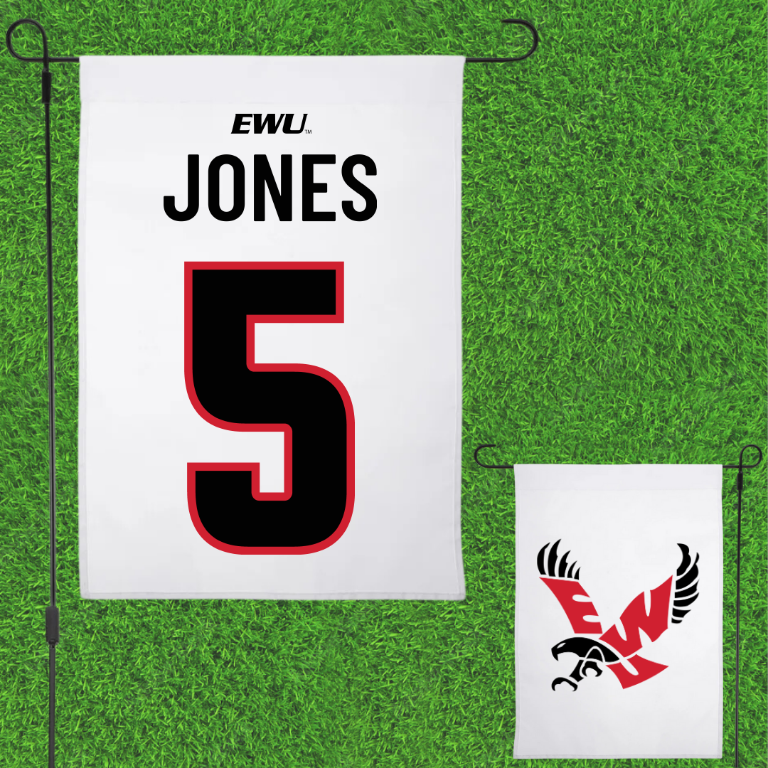 Eastern Washington University Football White Garden Flag - #5 Zion Jones
