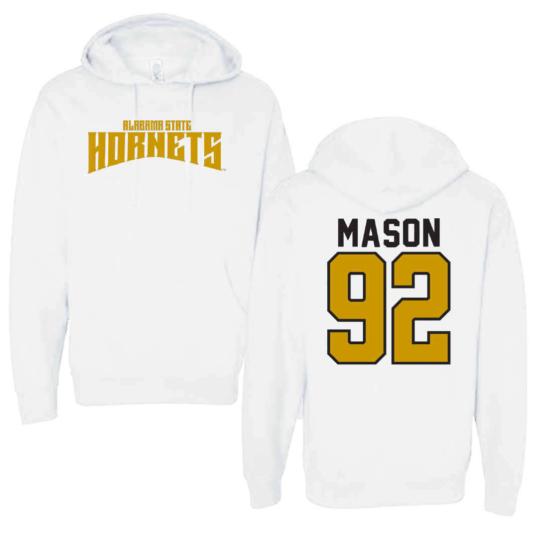 Alabama State University Football White Classic Hoodie - #92 Ajani Mason