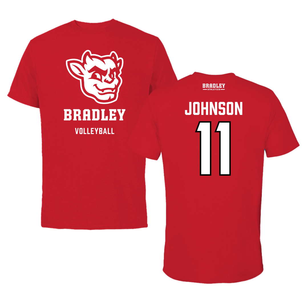 Bradley University Volleyball Red Mascot Performance Tee - #11 Abby Johnson