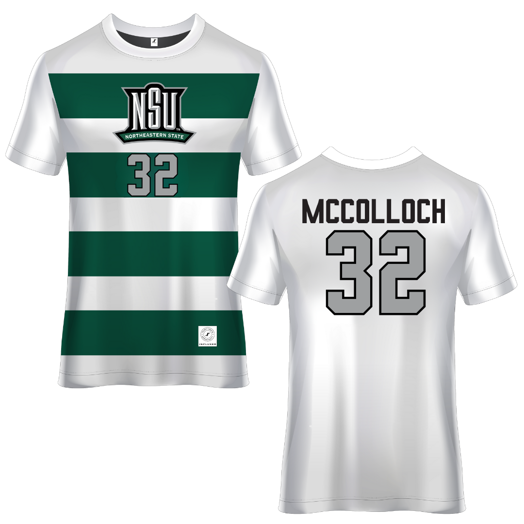Northeastern State University White Soccer Jersey - #32 Cameron McColloch