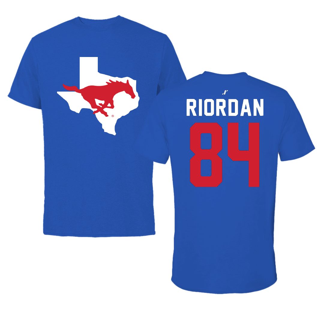 Southern Methodist University Football Blue State Tee - #84 Tripp Riordan