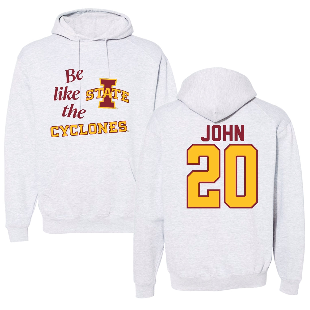 Iowa State University Soccer Light Gray Be Like Us Hoodie - #20 Regan John