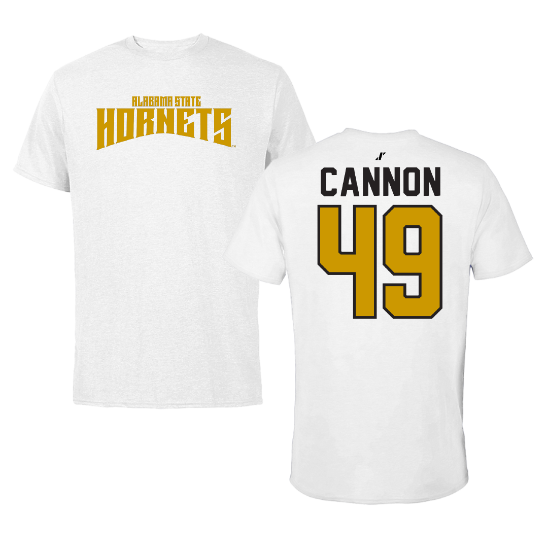 Alabama State University Football White Classic Tee - #49 Baylor Cannon