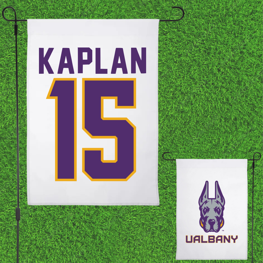 University at Albany Soccer White Garden Flag - #15 Ben Kaplan