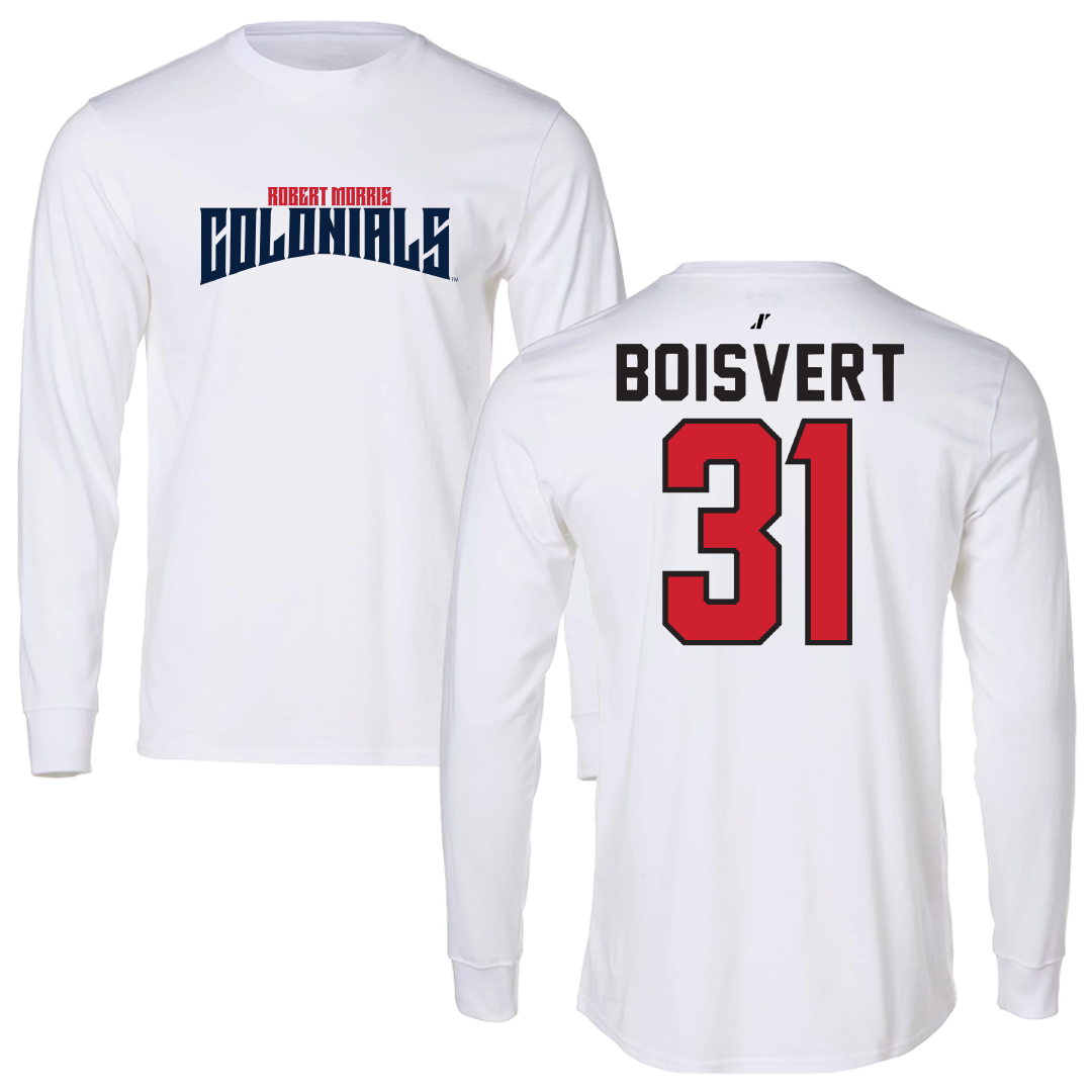 Robert Morris University Ice Hockey White Classic Performance Long Sleeve - #31 Francis Boisvert