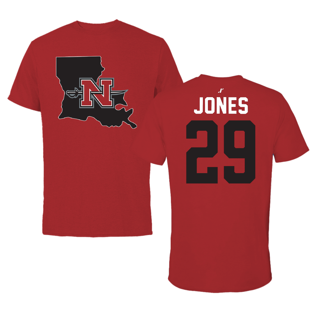 Nicholls State University Soccer Canvas Red State Tee - #29 Allie Jones