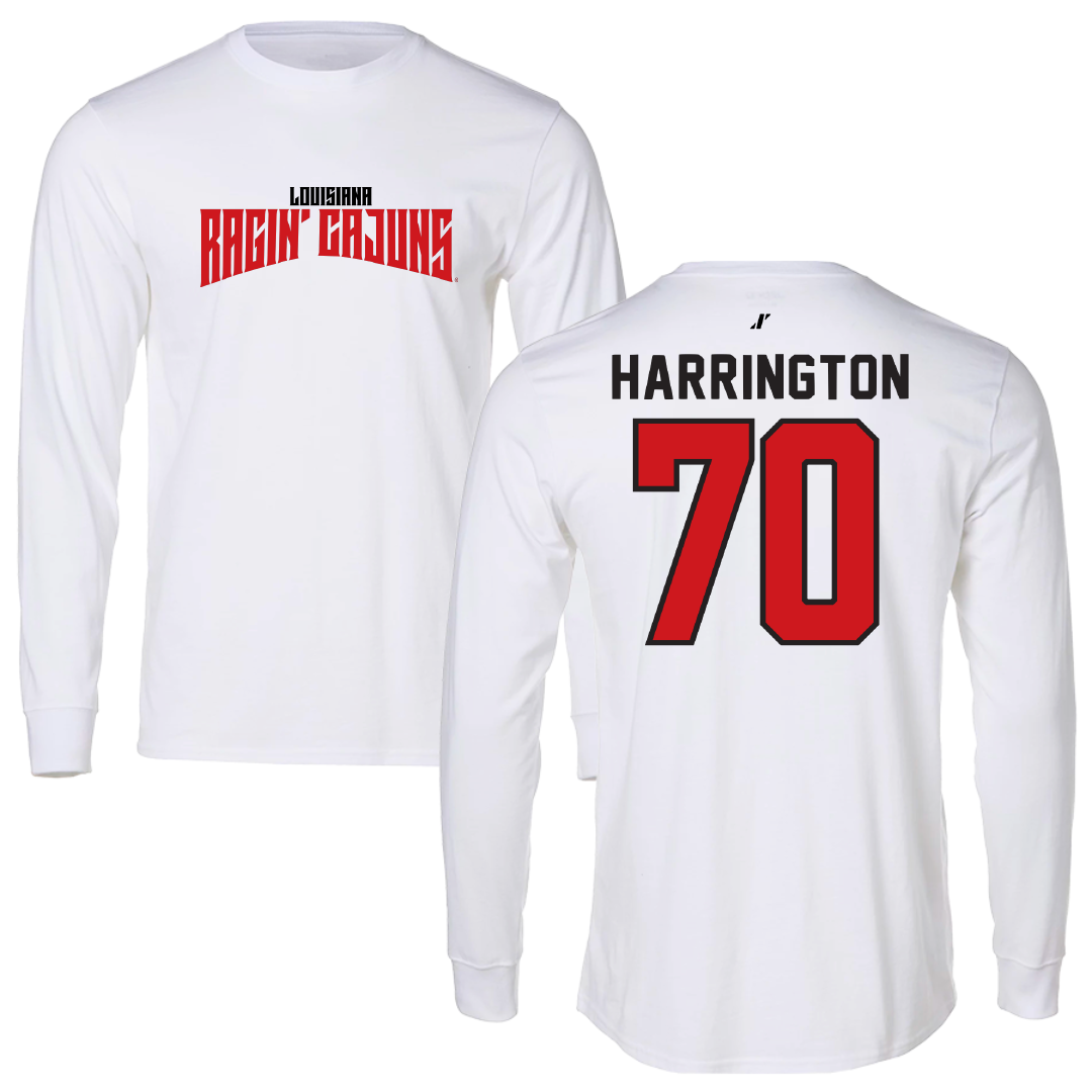 University of Louisiana at Lafayette Football White Classic Performance Long Sleeve - #70 Jax Harrington
