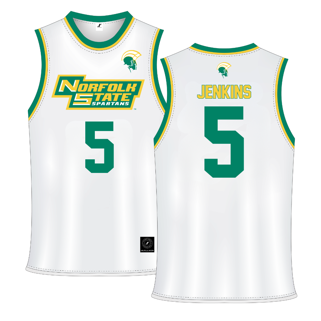 Norfolk State University White Basketball Jersey - #5 Tyrese Jenkins