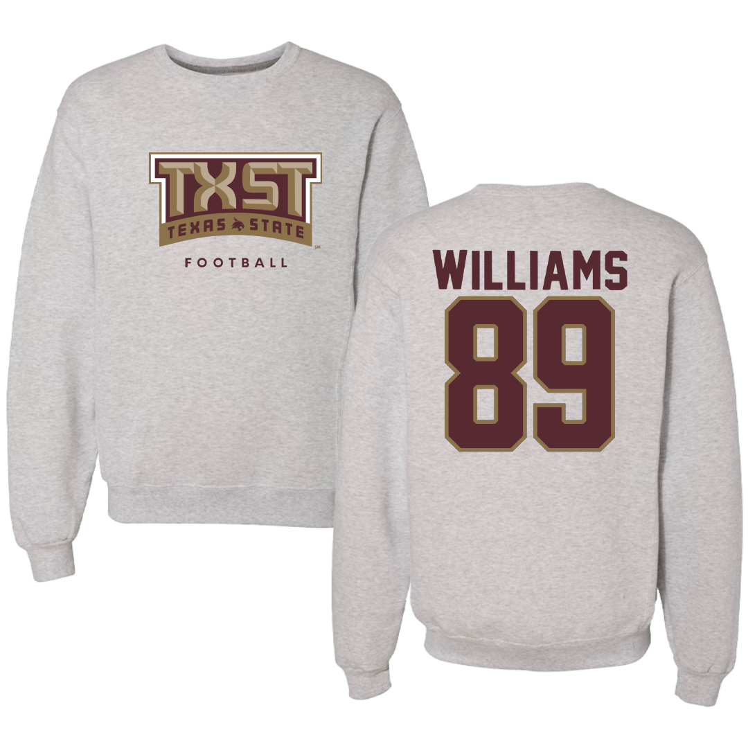 Texas State University Football Gray Crewneck - #89 Jordan Williams
