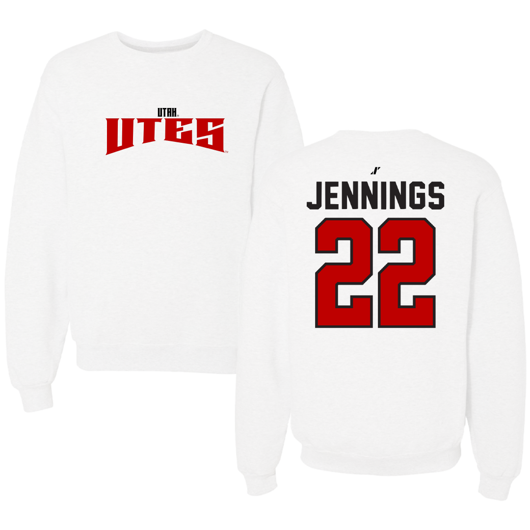 University of Utah Soccer White Classic Crewneck - #22 Kyla Jennings