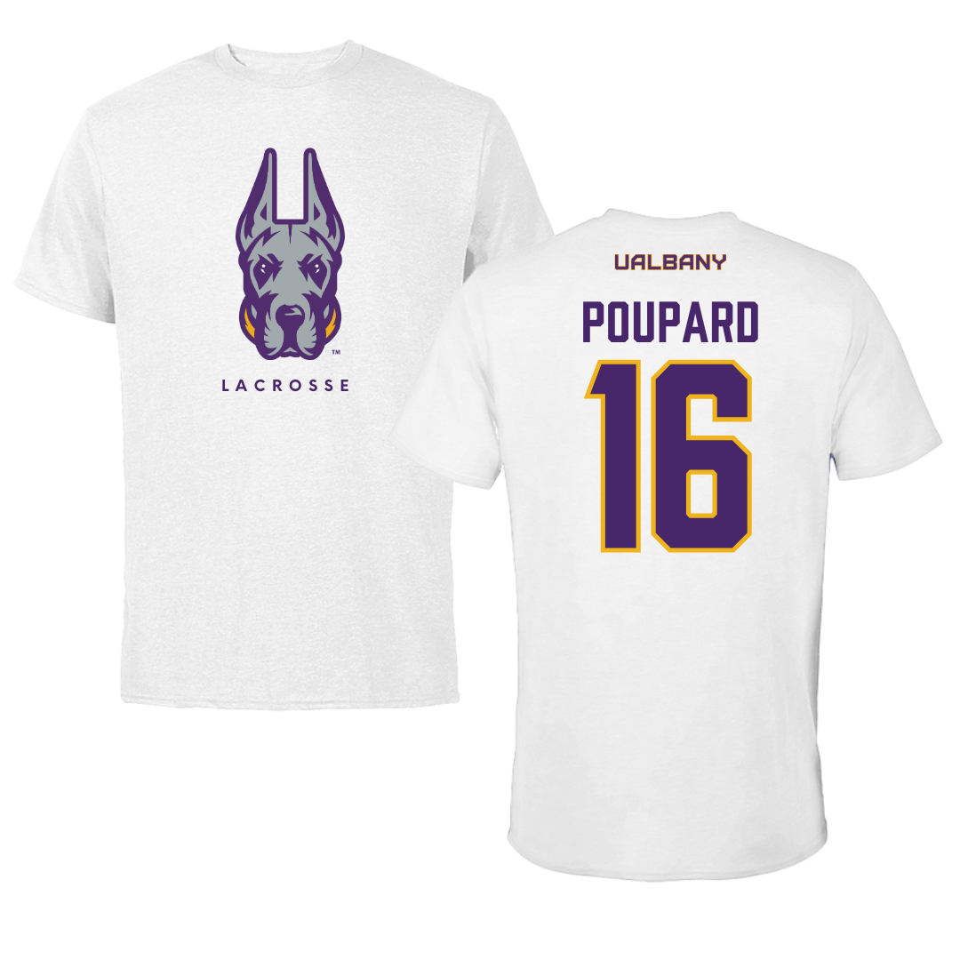 University at Albany Lacrosse White Mascot Tee - #16 Ava Poupard