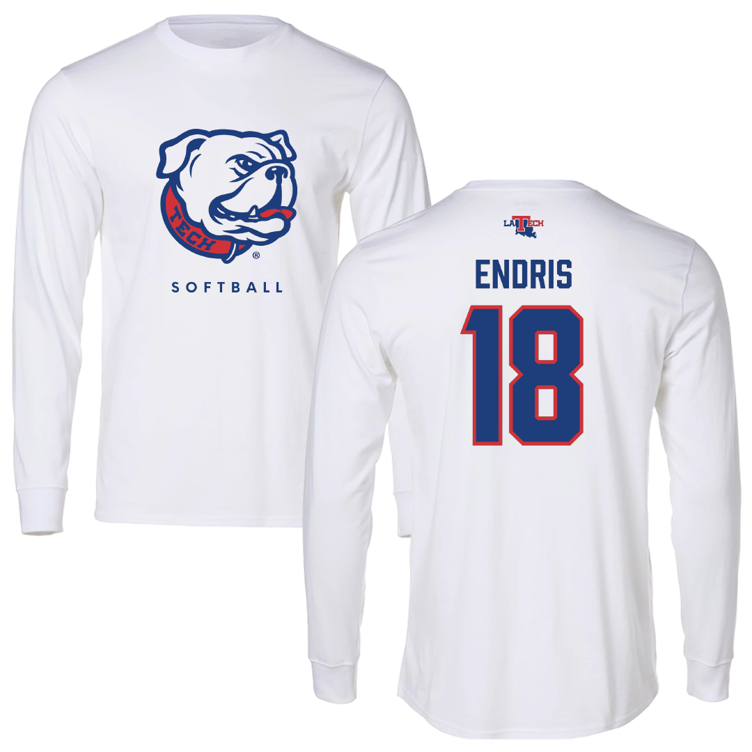 Louisiana Tech University Softball White Performance Long Sleeve - #18 Paris Endris