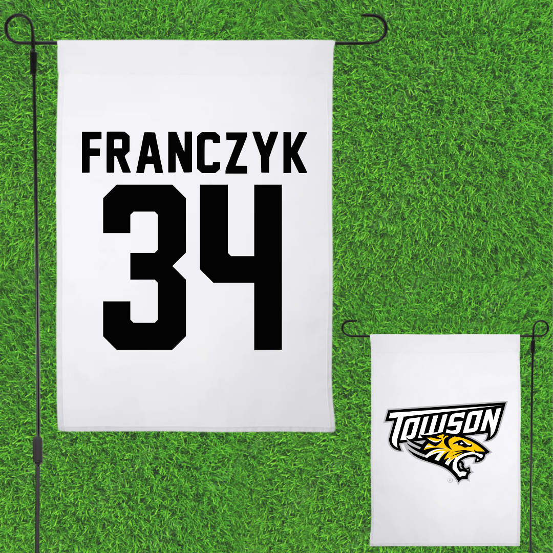 Towson University Softball White Garden Flag - #34 Grace Franczyk