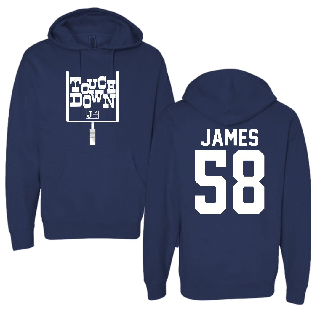 Jackson State University Football Navy Touchdown Hoodie - #58 Cameron James