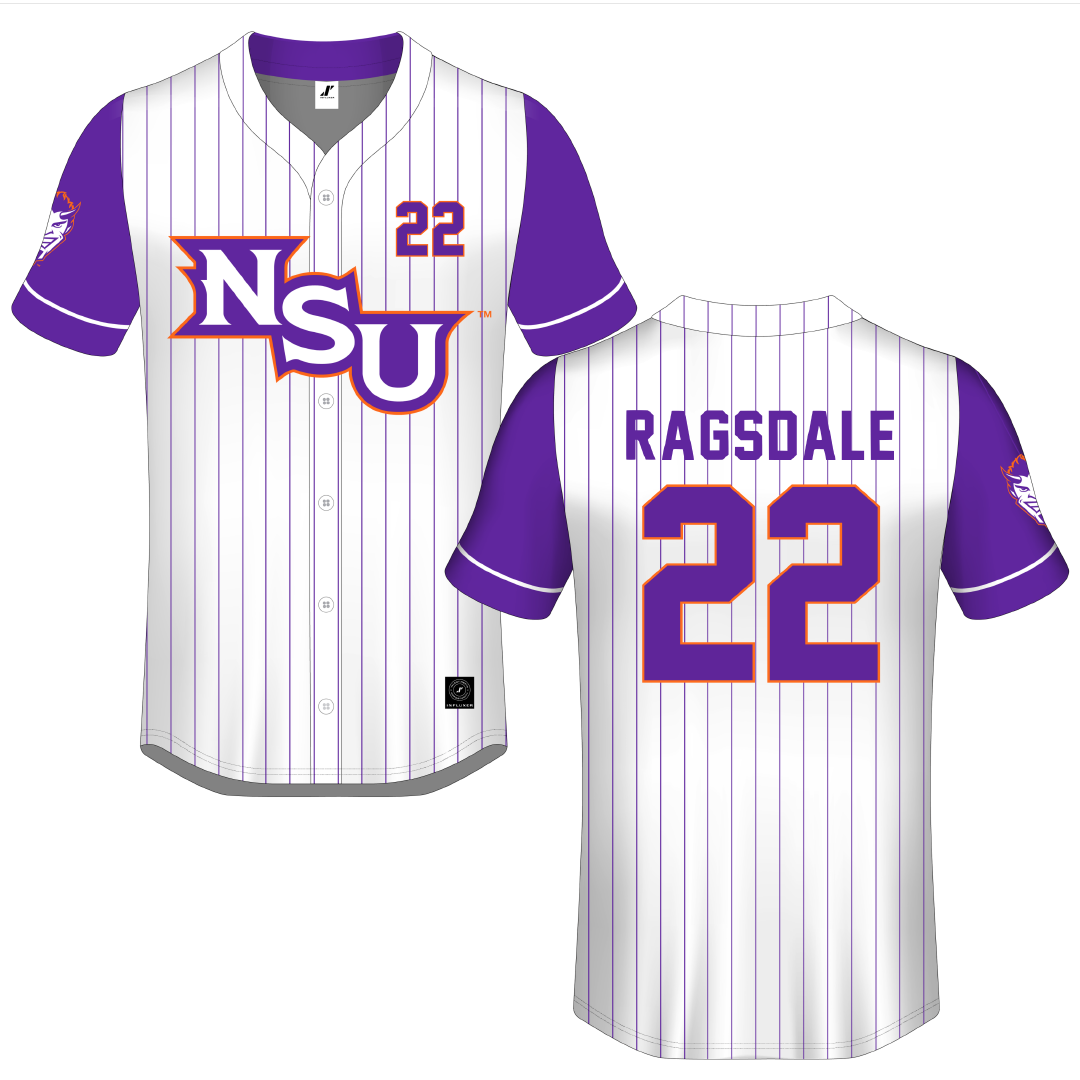 Northwestern State University White Pinstripe Button-Down Jersey - #22 Bailie Ragsdale