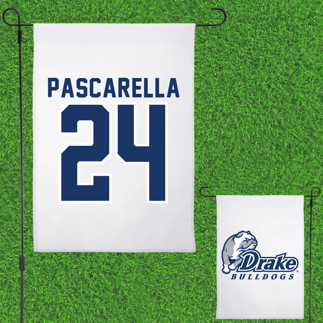 Drake University Soccer White Garden Flag - #24 Jordan Pascarella